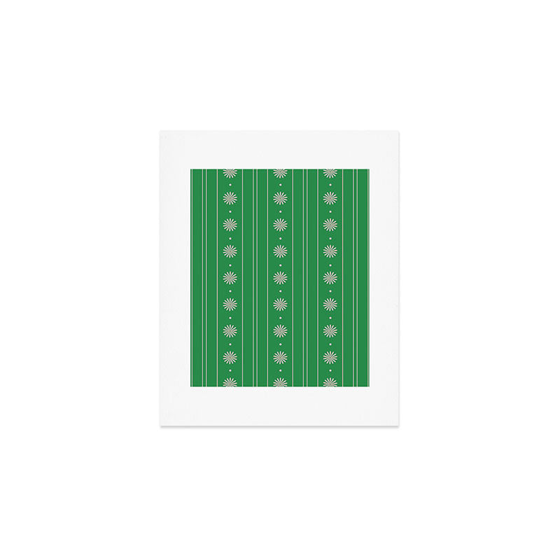 Daisy Stripes Green and Pink Pattern Art Print Gallery Image 1
