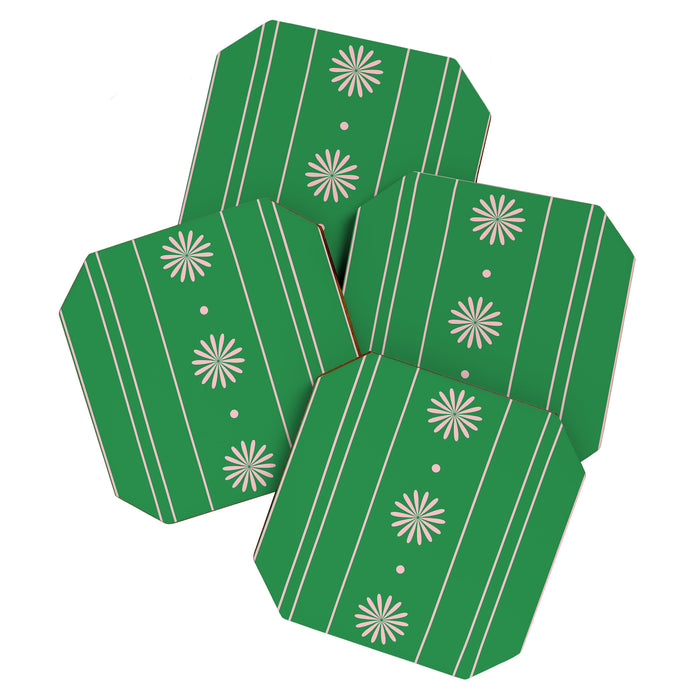 Daisy Stripes Green and Pink Pattern Coaster Gallery Image 1