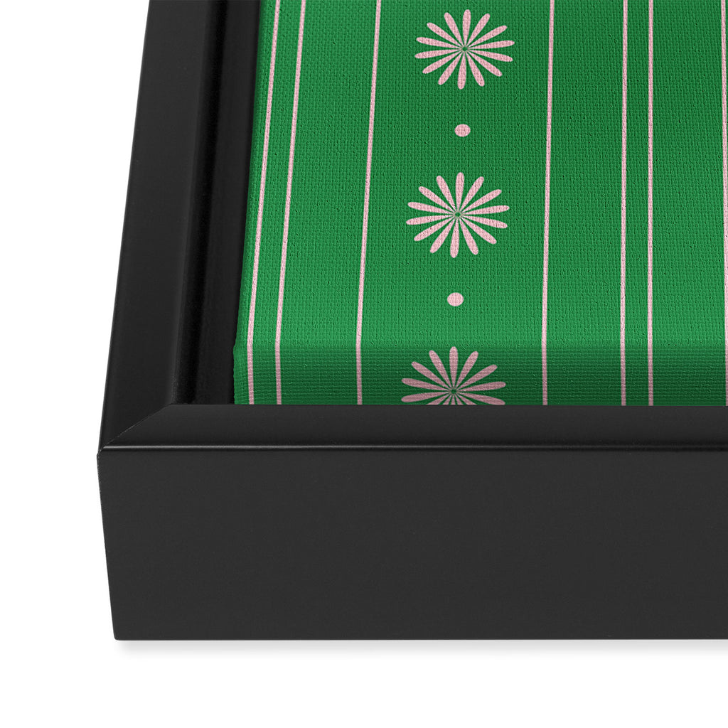Daisy Stripes Green and Pink Pattern Framed Canvas Print Gallery Image 3