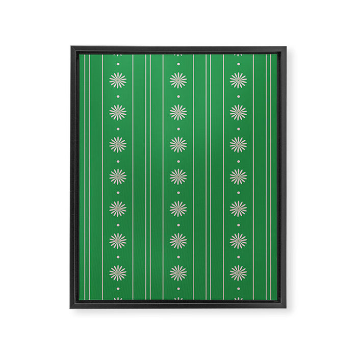 Daisy Stripes Green and Pink Pattern Framed Canvas Print Gallery Image 1