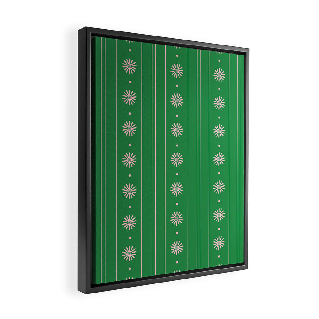 Daisy Stripes Green and Pink Pattern Framed Canvas Print Gallery Image 2