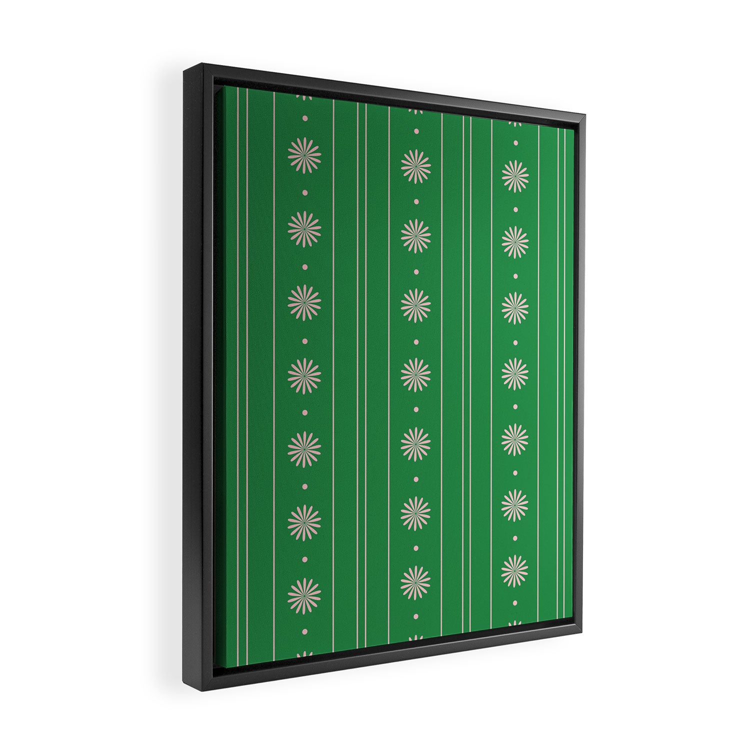 Daisy Stripes Green and Pink Pattern Framed Canvas Print Gallery Image 2