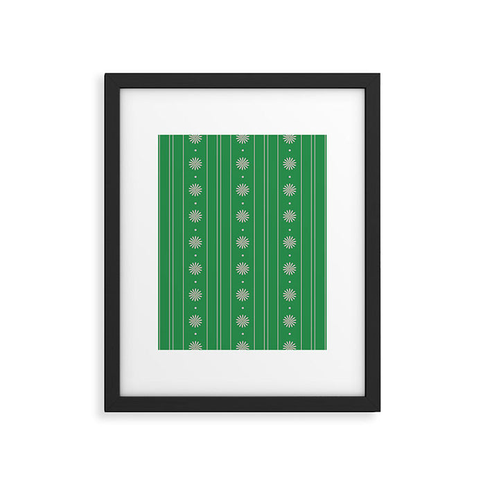 Daisy Stripes Green and Pink Pattern Framed Art Print Gallery Image 1