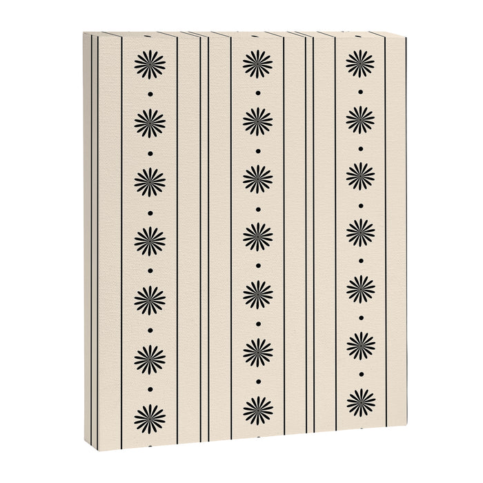 Daisy Stripes Minimalist Geometric Flowers and Stripes Pattern in Black and Almond Cream Canvas Print Gallery Image 1