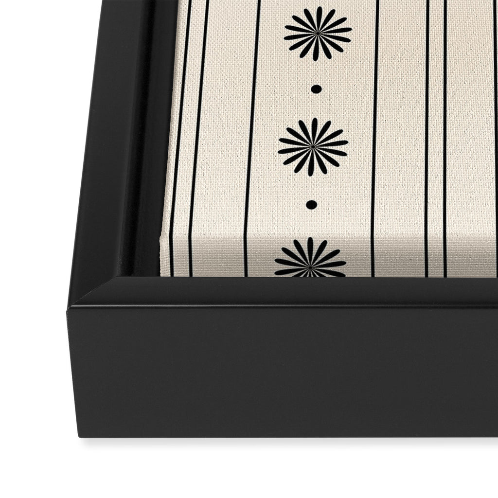 Daisy Stripes Minimalist Geometric Flowers and Stripes Pattern in Black and Almond Cream Framed Canvas Print Gallery Image 3