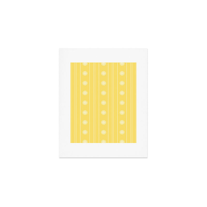 Daisy Stripes Pattern in Butter Yellow and White Art Print Gallery Image 1