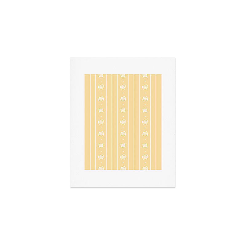 Daisy Stripes Pattern in Buttercream Yellow and White Art Print Gallery Image 1