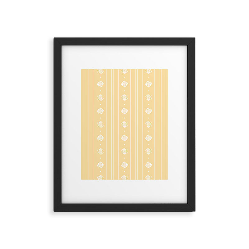 Daisy Stripes Pattern in Buttercream Yellow and White Framed Art Print Gallery Image 6