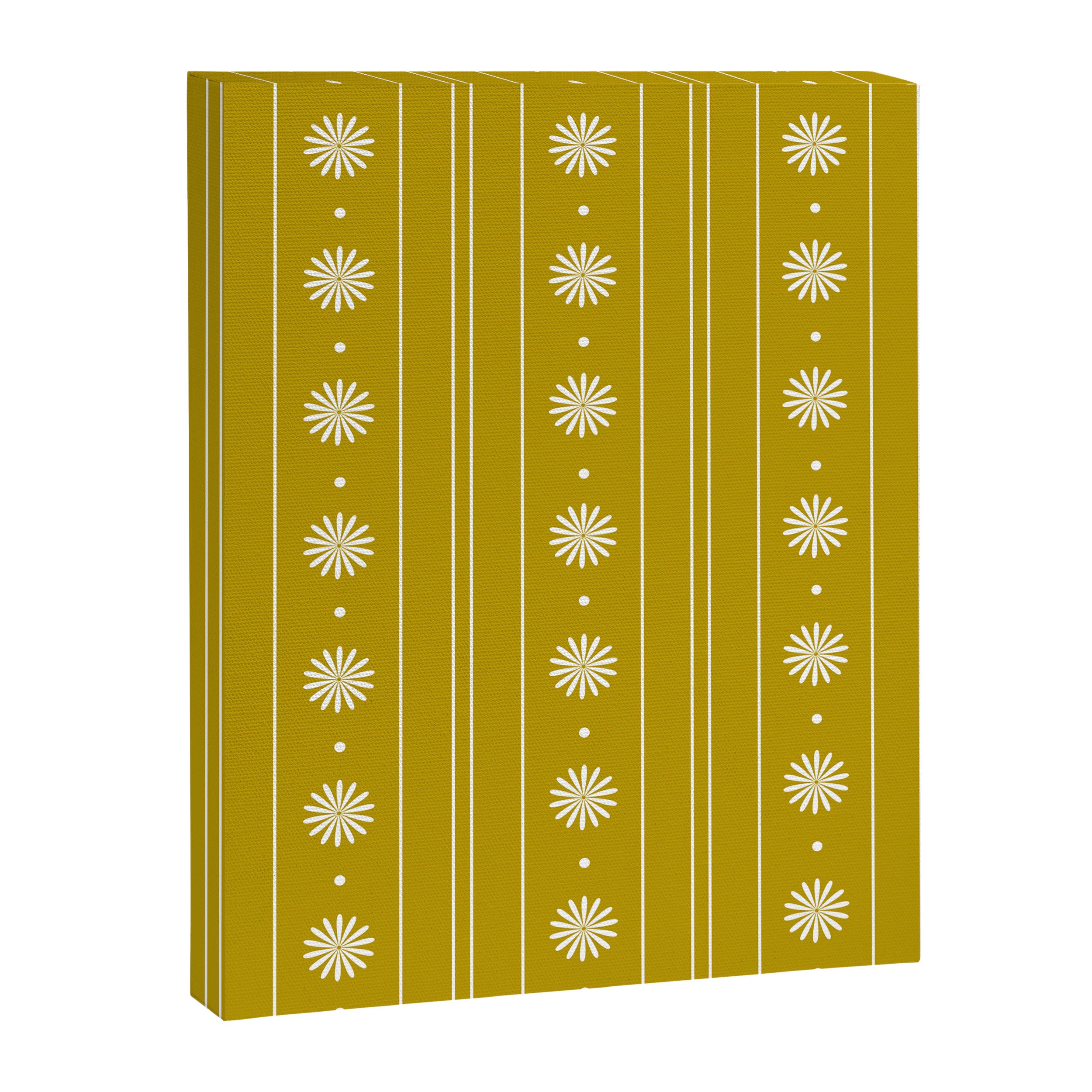 Daisy Stripes Pattern in Chartreuse Olive Yellow and White Canvas Print Gallery Image 8
