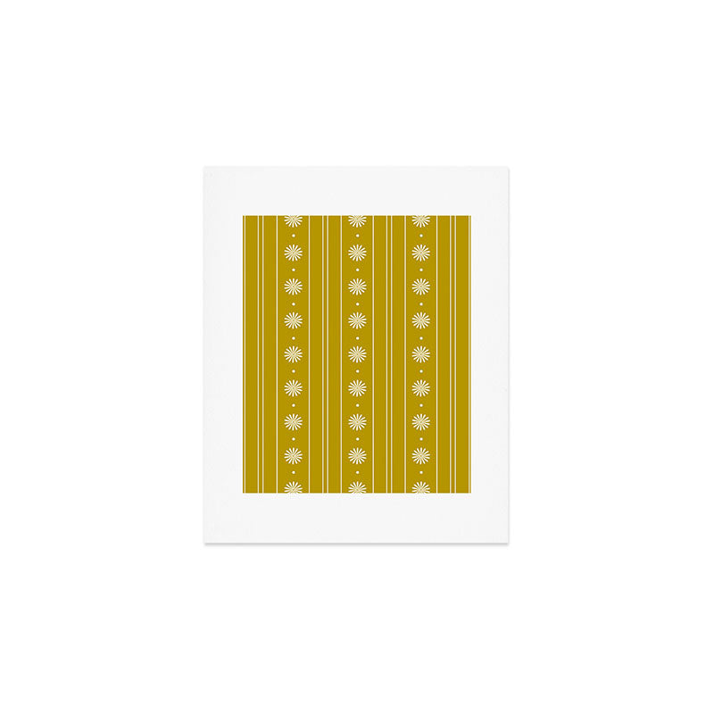 Daisy Stripes Pattern in Chartreuse Olive Yellow and White Art Print Gallery Image 1