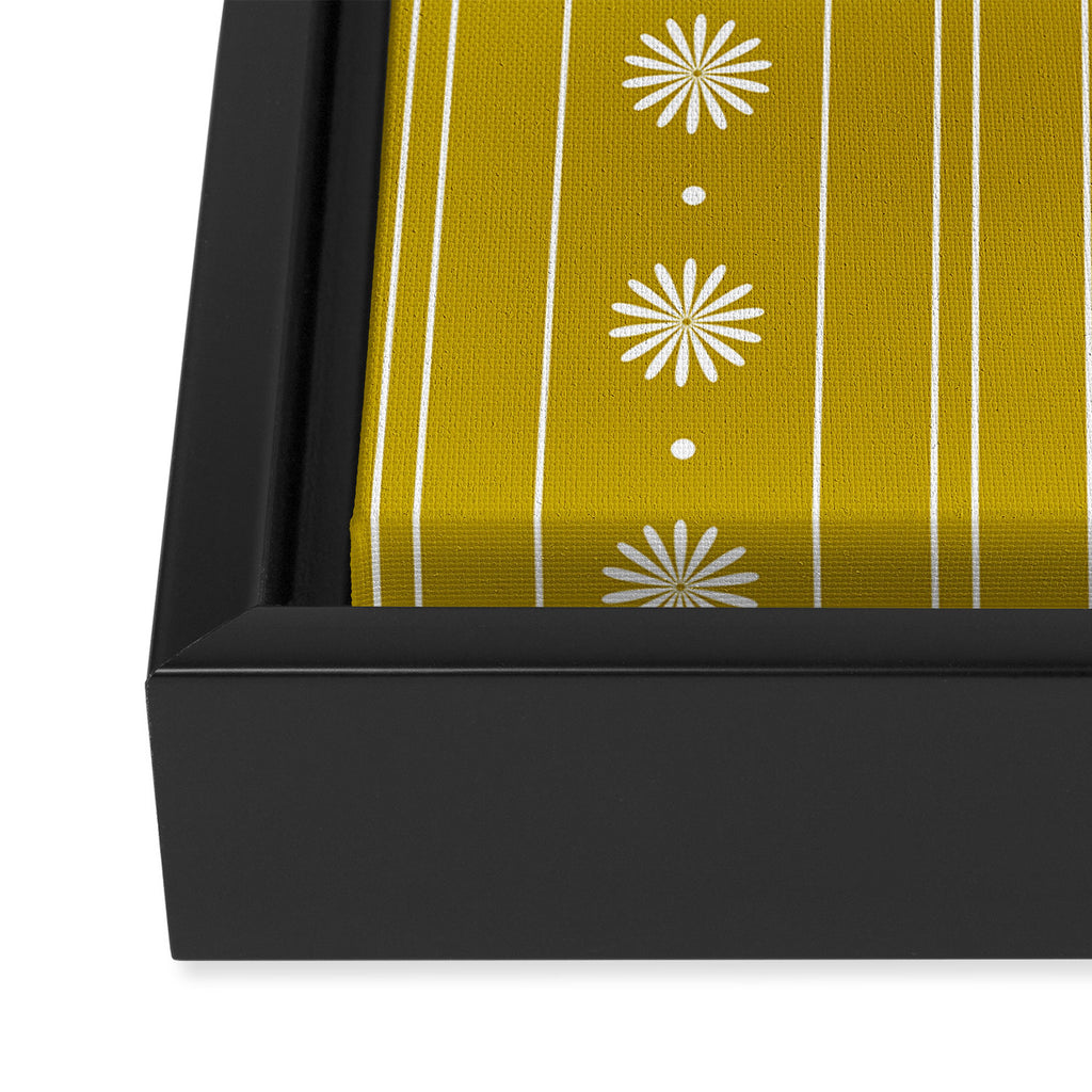 Daisy Stripes Pattern in Chartreuse Olive Yellow and White Framed Canvas Print Gallery Image 3