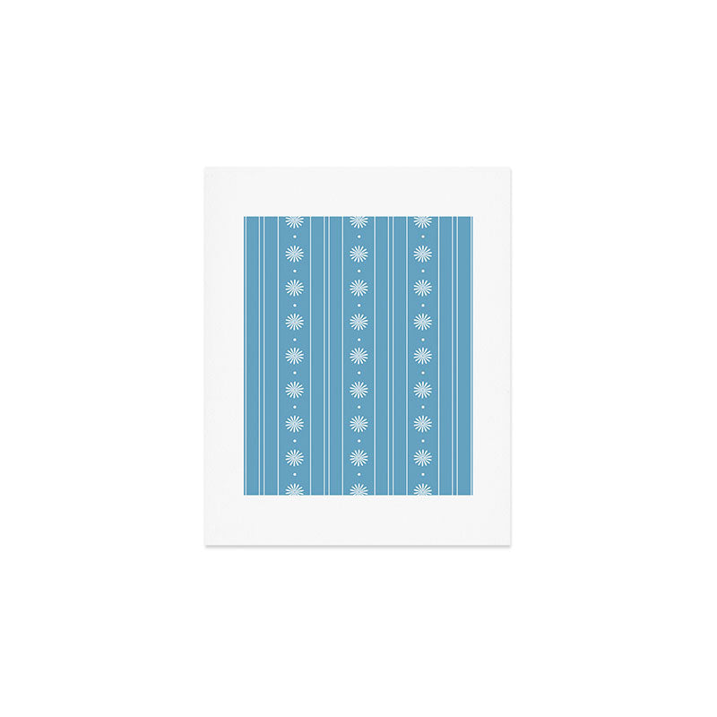 Daisy Stripes Pattern in Light Blue and White Art Print Gallery Image 1