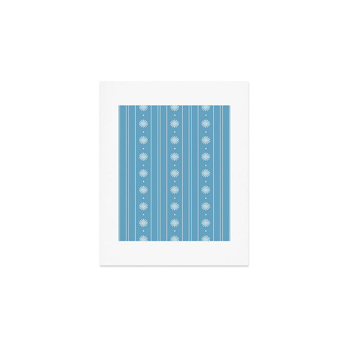 Daisy Stripes Pattern in Light Blue and White Art Print Gallery Image 1