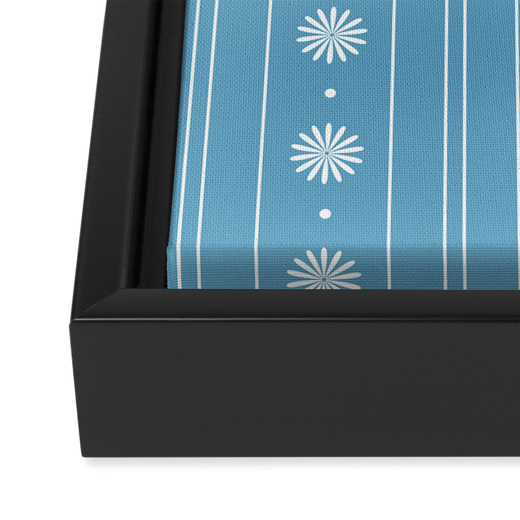 Daisy Stripes Pattern in Light Blue and White Framed Canvas Print Gallery Image 3
