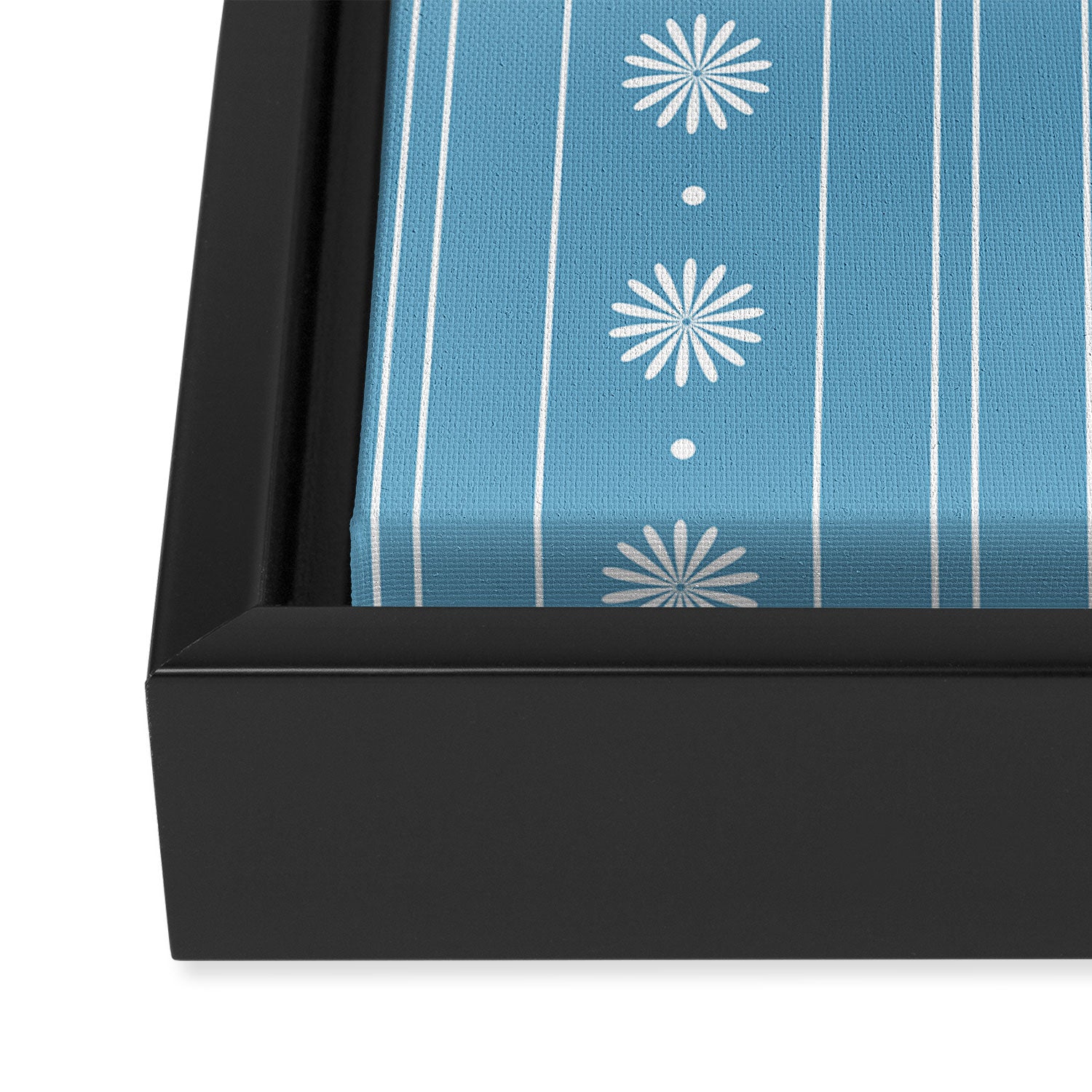 Daisy Stripes Pattern in Light Blue and White Framed Canvas Print Gallery Image 3