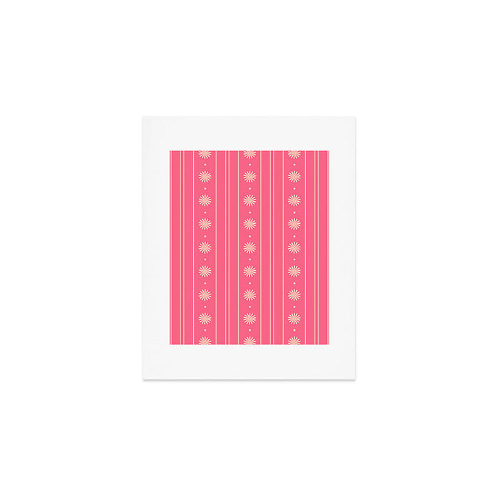 Daisy Stripes Pattern in Pink and Cream Art Print Gallery Image 1