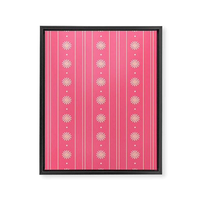 Daisy Stripes Pattern in Pink and Cream Framed Canvas Print Gallery Image 1