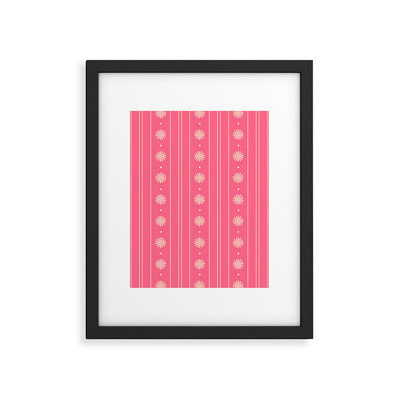 Daisy Stripes Pattern in Pink and Cream Framed Art Print Gallery Image 6