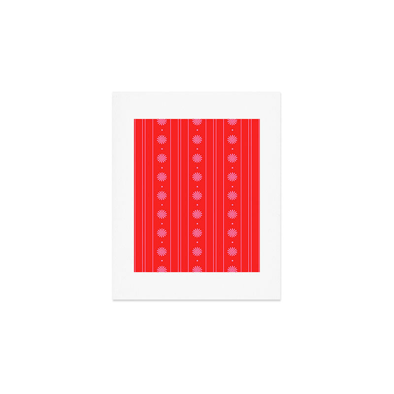 Daisy Stripes Pattern in Preppy Pink and Red Art Print Gallery Image 1