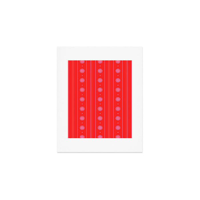 Daisy Stripes Pattern in Preppy Pink and Red Art Print Gallery Image 1
