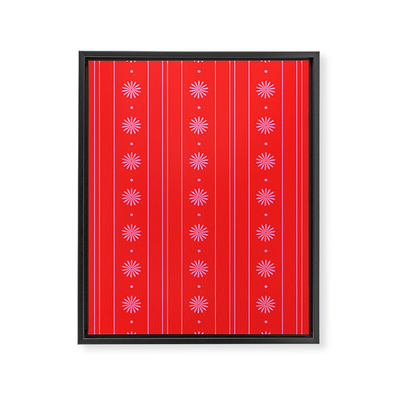 Daisy Stripes Pattern in Preppy Pink and Red Framed Canvas Print Gallery Image 8