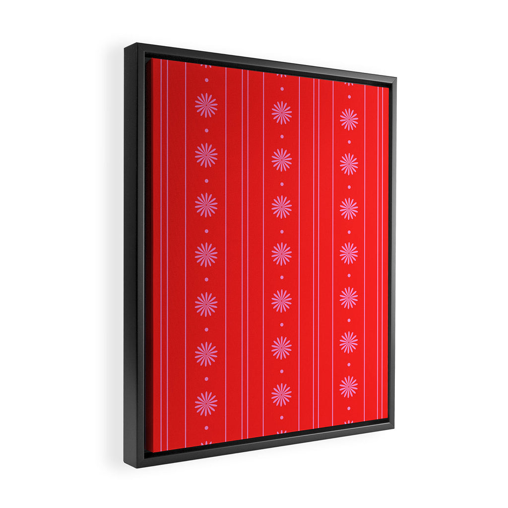 Daisy Stripes Pattern in Preppy Pink and Red Framed Canvas Print Gallery Image 2
