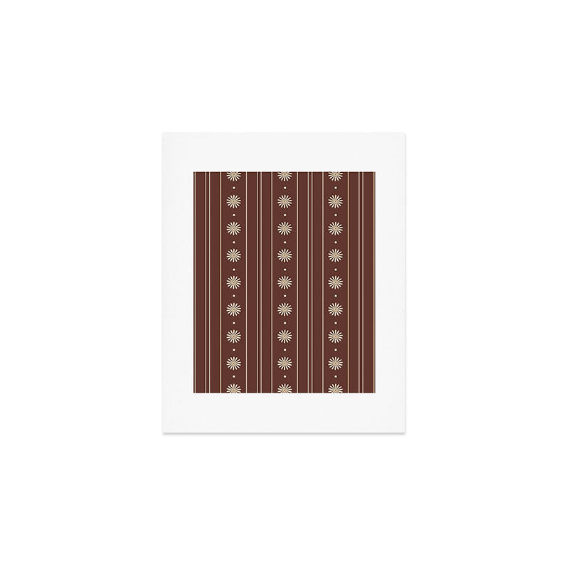Daisy Stripes Vintage Contemporary Pattern in Brown and Cream Art Print Gallery Image 1