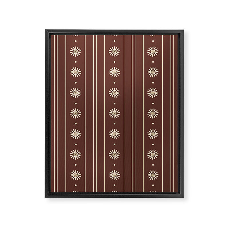 Daisy Stripes Vintage Contemporary Pattern in Brown and Cream Framed Canvas Print Gallery Image 8