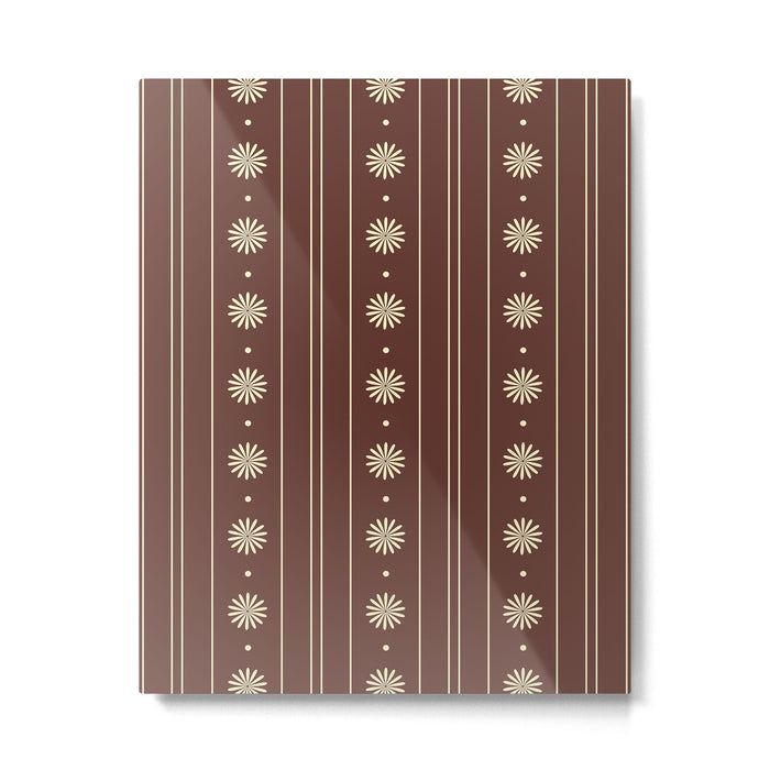 Daisy Stripes Vintage Contemporary Pattern in Brown and Cream Metal Print Gallery Image 1