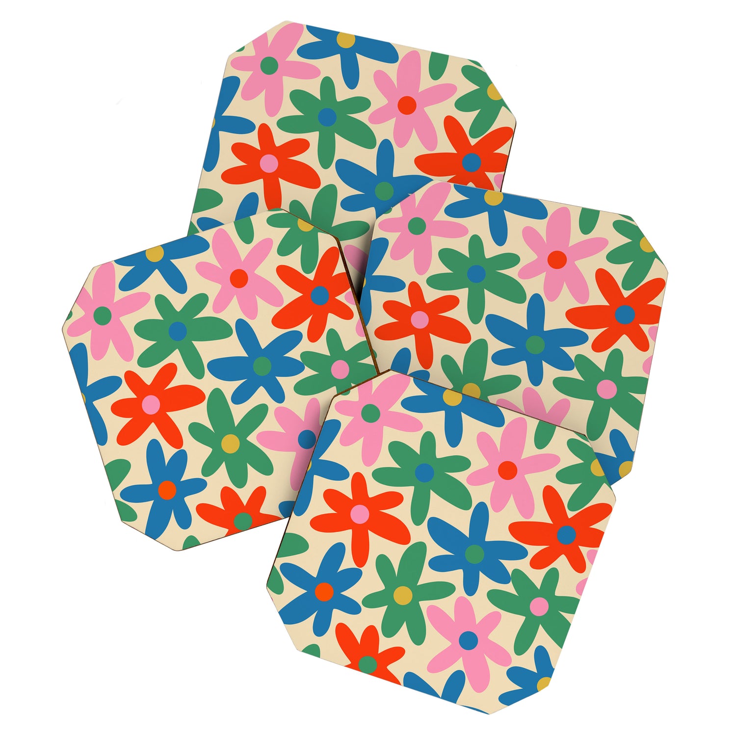 Daisy Time Colorful Retro Floral Pattern Coaster Gallery Image 1