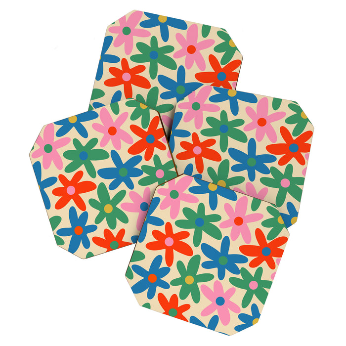 Daisy Time Colorful Retro Floral Pattern Coaster Gallery Image 1