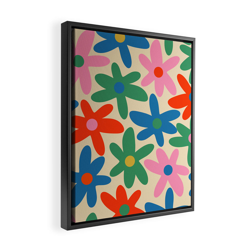 Daisy Time Colorful Retro Floral Pattern Framed Canvas Print Gallery Image 2