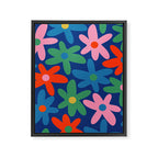 Daisy Time Colorful Retro Floral Pattern on Blue Framed Canvas Print Gallery Image 8
