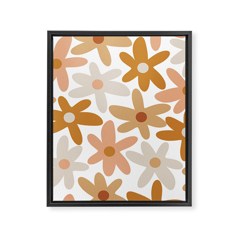 Daisy Time Floral Pattern Blush Ochre Putty on White Framed Canvas Print Gallery Image 8