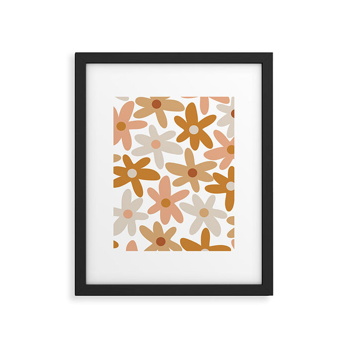 Daisy Time Floral Pattern Blush Ochre Putty on White Framed Art Print Gallery Image 1