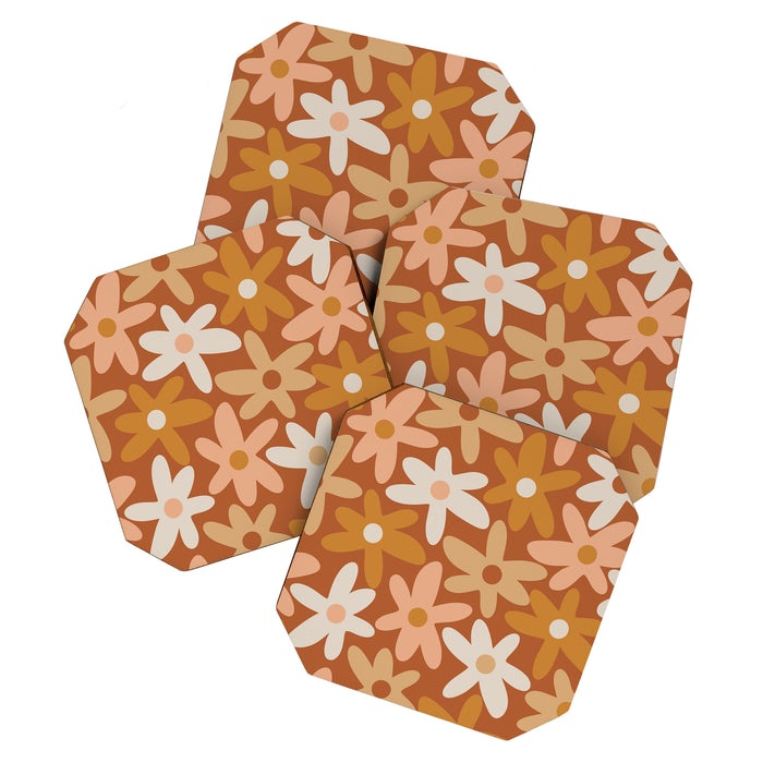 Daisy Time Floral Pattern Clay Blush Ochre Putty Earth Tones Coaster Gallery Image 1