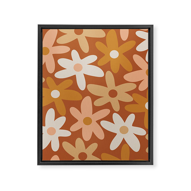 Daisy Time Floral Pattern Clay Blush Ochre Putty Earth Tones Framed Canvas Print Gallery Image 8