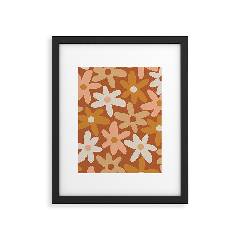 Daisy Time Floral Pattern Clay Blush Ochre Putty Earth Tones Framed Art Print Gallery Image 6