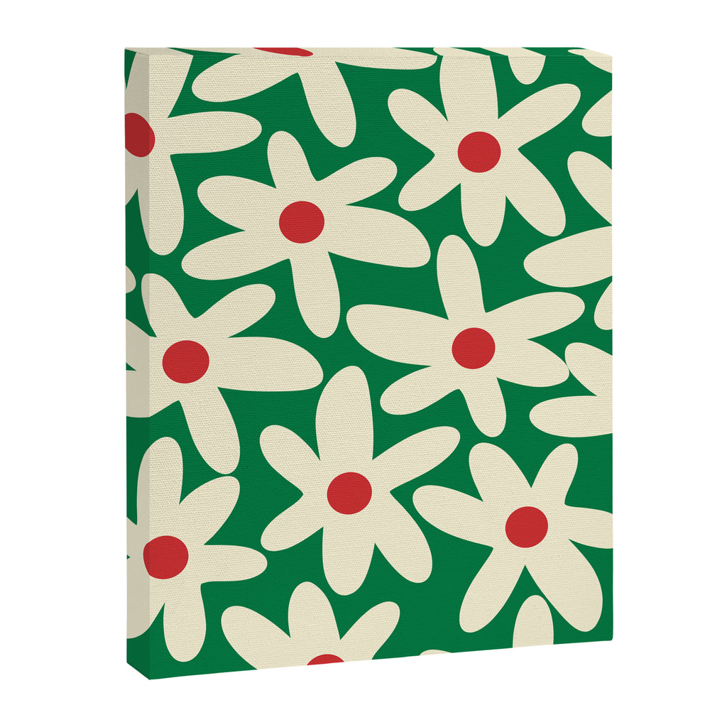 Daisy Time Floral Pattern in Christmas Holiday Red, Green, and Cream Canvas Print Gallery Image 8