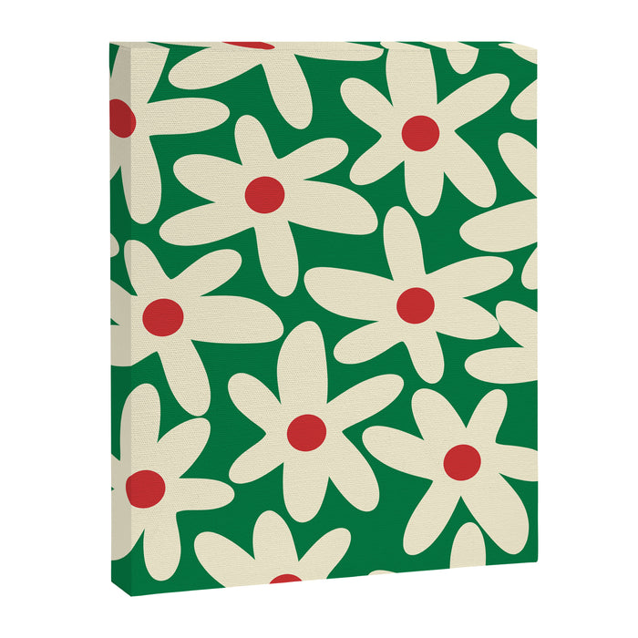 Daisy Time Floral Pattern in Christmas Holiday Red, Green, and Cream Canvas Print Gallery Image 1