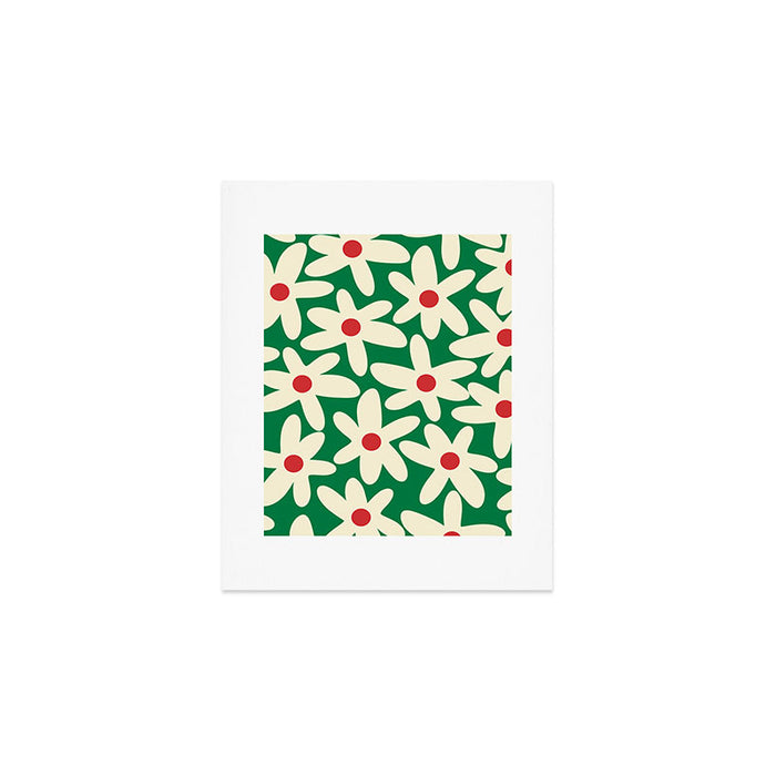 Daisy Time Floral Pattern in Christmas Holiday Red, Green, and Cream Art Print Gallery Image 1