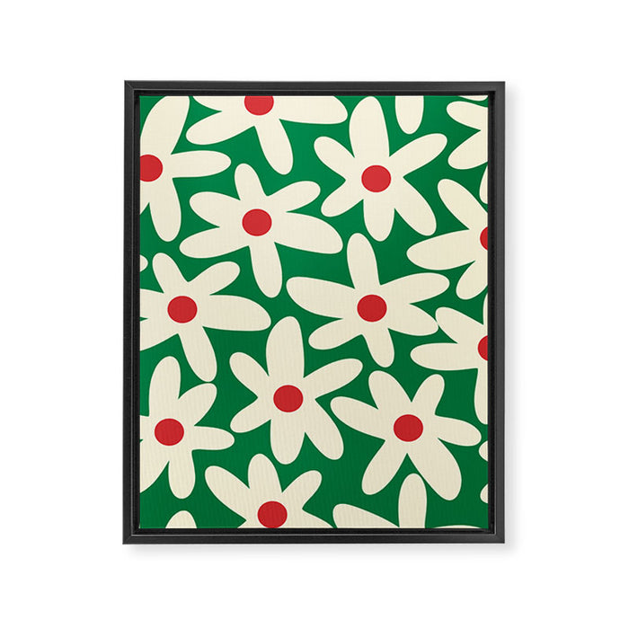 Daisy Time Floral Pattern in Christmas Holiday Red, Green, and Cream Framed Canvas Print Gallery Image 1