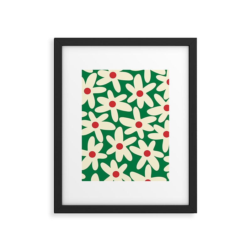 Daisy Time Floral Pattern in Christmas Holiday Red, Green, and Cream Framed Art Print Gallery Image 6