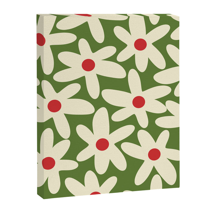 Daisy Time Floral Pattern in Christmas Holidays Red Green Cream Canvas Print Gallery Image 1