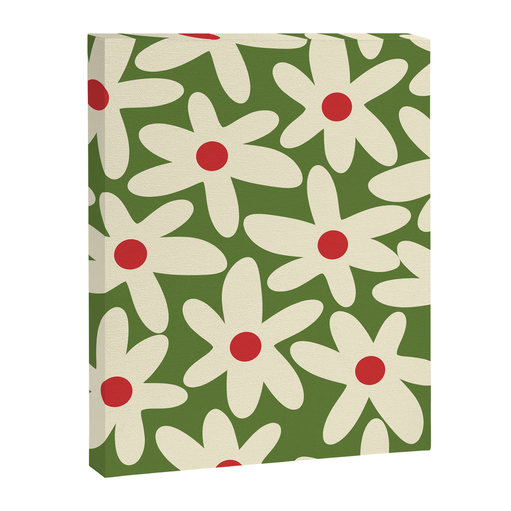 Daisy Time Floral Pattern in Christmas Holidays Red Green Cream Canvas Print Gallery Image 8