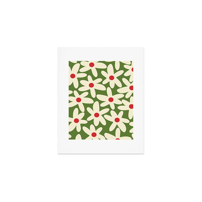 Daisy Time Floral Pattern in Christmas Holidays Red Green Cream Art Print Gallery Image 1