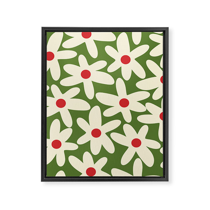 Daisy Time Floral Pattern in Christmas Holidays Red Green Cream Framed Canvas Print Gallery Image 8