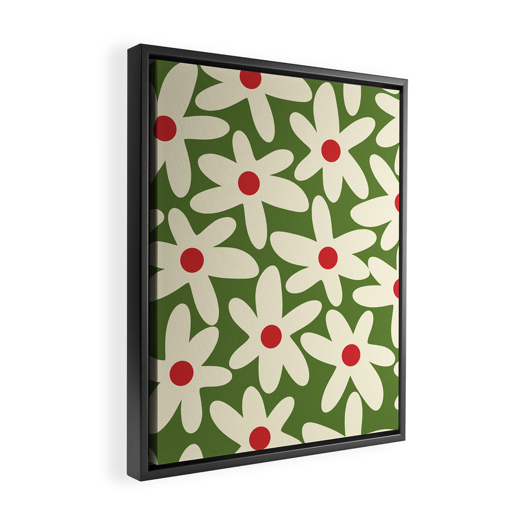 Daisy Time Floral Pattern in Christmas Holidays Red Green Cream Framed Canvas Print Gallery Image 2