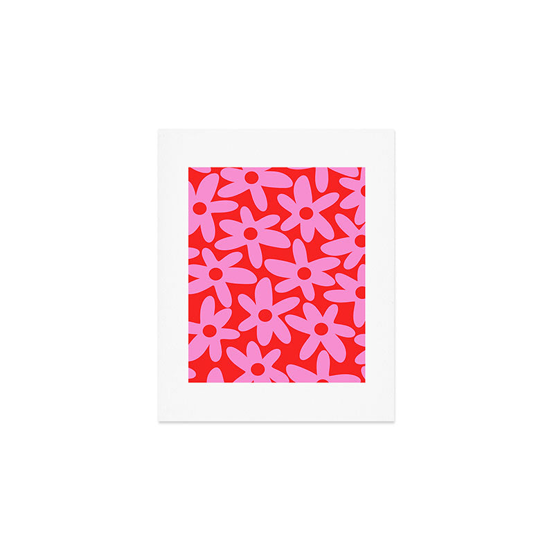 Daisy Time Floral Pattern in Preppy Pink and Red Art Print Gallery Image 1