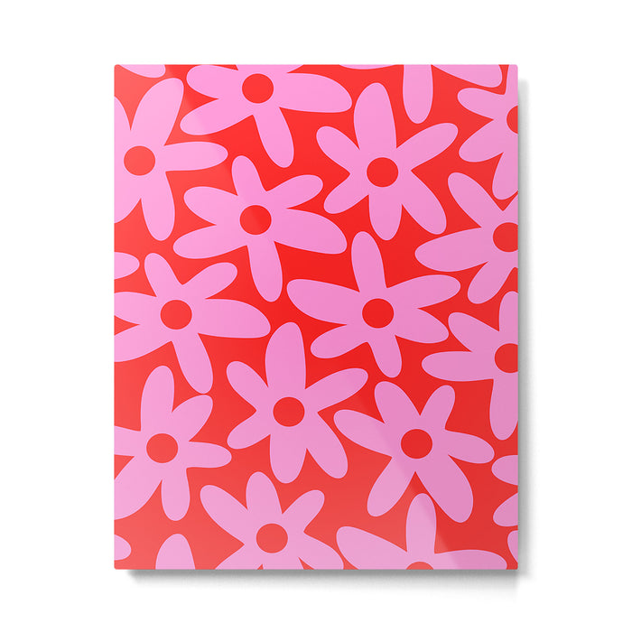 Daisy Time Floral Pattern in Preppy Pink and Red Metal Print Gallery Image 1